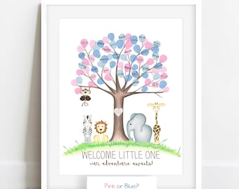 INSTANT DOWNLOAD Jungle Gender Reveal Thumbprint Tree, Gender Reveal Party Activity Ideas, Jungle Themed Baby Shower, Jungle Nursery Decor