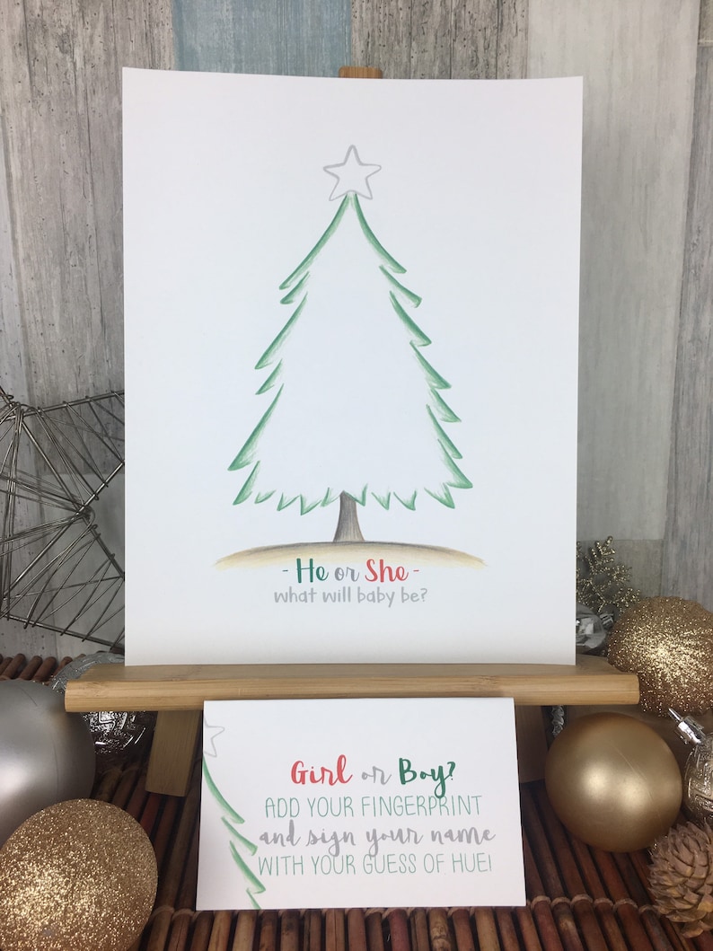 Christmas Baby Reveal Fingerprint Tree Gender Reveal Etsy