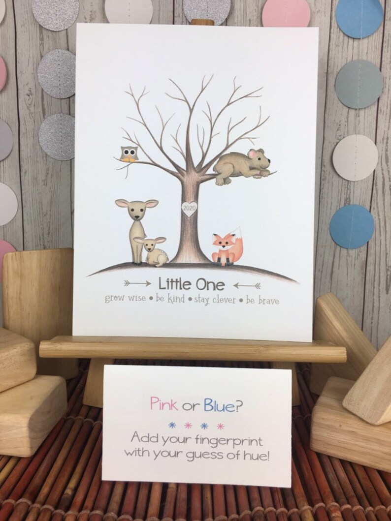 INSTANT DOWNLOAD woodland gender reveal thumb print tree Etsy