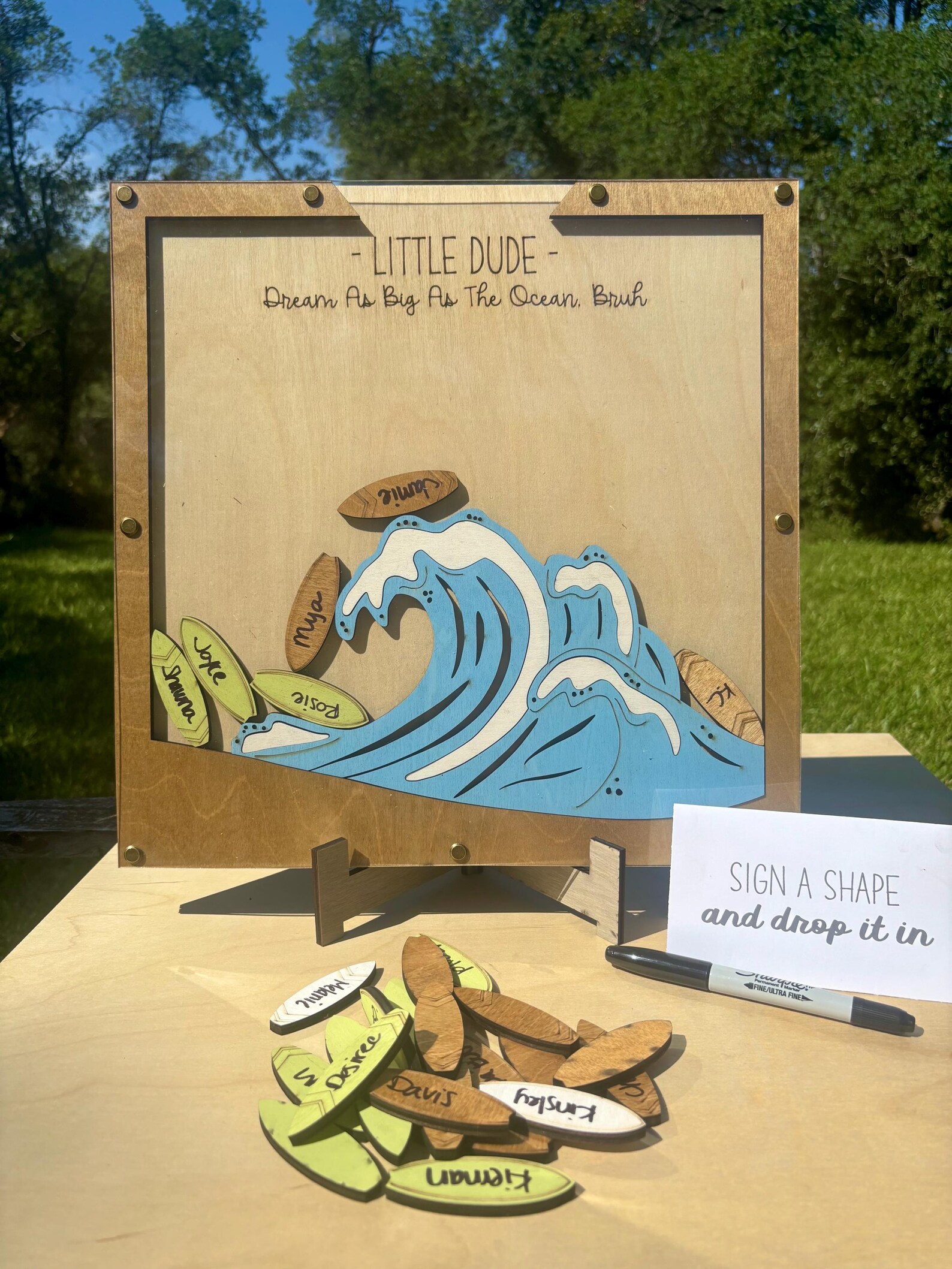 Surfer Theme Drop Box Signature Frame, Little Dude Baby Shower Ideas ...