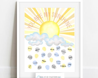 INSTANT DOWNLOAD you are my sunshine birthday party, kids room decor, baby shower decor, rainbow baby, thumbprint poster, fingerprint tree