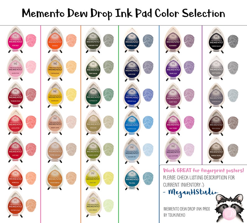 Set of 1, 2, 3, 4, 5 or more Memento stamp pads in the colors of your choice memento dew drop stamp pads, fingerprint ink pads, fingerprint image 2