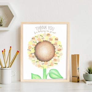 INSTANT DOWNLOAD teacher appreciation gift ideas, sunflower classroom decor, school staff appreciation, thumbprint sunflower, thank you gift image 7