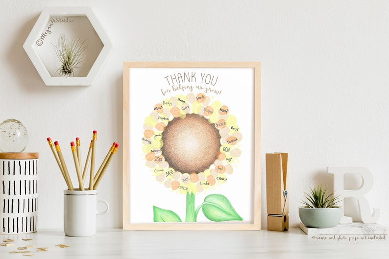 INSTANT DOWNLOAD teacher appreciation gift ideas, sunflower classroom decor, school staff appreciation, thumbprint sunflower, thank you gift image 7