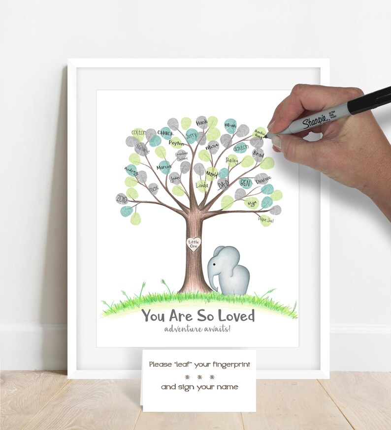 INSTANT DOWNLOAD elephant baby shower, Thumbprint tree guest book, baby shower tree, elephant nursery decor, zoo animal baby shower image 5