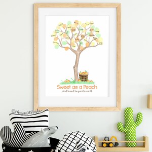 INSTANT DOWNLOAD Sweet as a Peach baby shower fingerprint tree, peach illustration, peach birthday party thumbprint tree, peach nursery art image 7