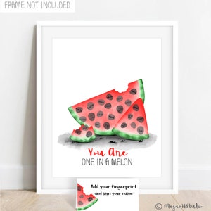 INSTANT DOWNLOAD one in a melon baby shower fingerprint watermelon, thumbprint poster, watermelon party, Teacher Gift, summer birthday party image 1