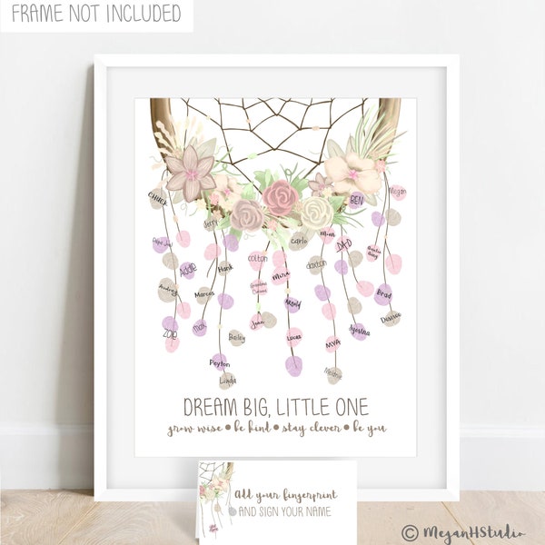 PRINTABLE Boho Baby Shower Fingerprint Dream Catcher, Shabby Chic Baby Shower Guestbook Alternative, Dreamcatcher Birthday Party Supplies