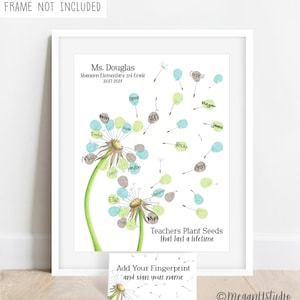 Teacher Thank You Gift Dandelion Thumbprint Poster, Teacher Fingerprint ...