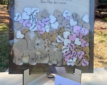 Elephant Baby Shower Guestbook Alternative, 3D Signature Frame, Safari Animal Party Decor, Wood Keepsake Drop Box