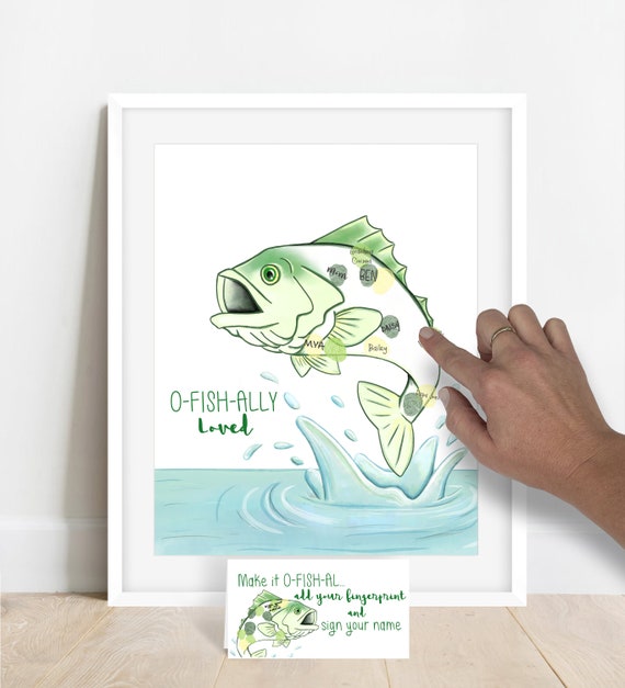 INSTANT DOWNLOAD Fish Themed Baby Shower Fingerprint Poster, Bass