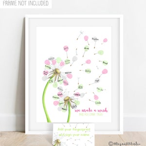 INSTANT DOWNLOAD Girl&#39;s thumb print Dandelion guestbook, Dandelion baby shower, Dandelion guestbook sign, girls&#39;s baby shower ideas, summer