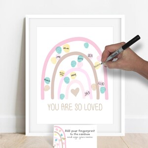 INSTANT DOWNLOAD rainbow baby shower, boho rainbow baby shower fingerprint poster, girl's rainbow guestbook alternative, rainbow birthday image 5