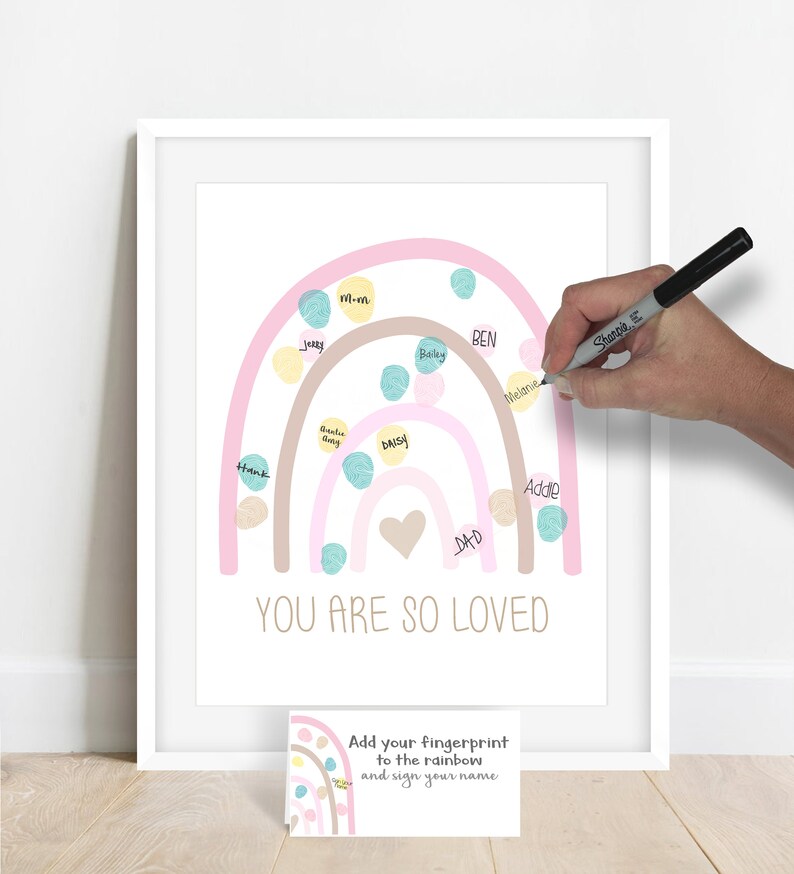 INSTANT DOWNLOAD rainbow baby shower, boho rainbow baby shower fingerprint poster, girl's rainbow guestbook alternative, rainbow birthday image 5