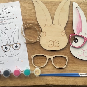 Easter Bunny Craft Kit, Paint Your Own Rabbit With Glasses, Wooden ...