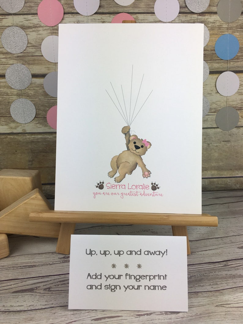 Girls teddy bear baby shower fingerprint guestbook alternative thumbprint balloon guest book girl/'s woodland baby shower Woodland theme