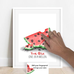 INSTANT DOWNLOAD one in a melon baby shower fingerprint watermelon, thumbprint poster, watermelon party, Teacher Gift, summer birthday party image 3