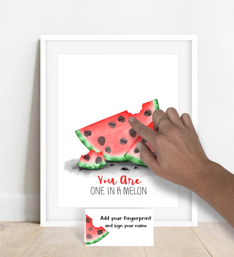 INSTANT DOWNLOAD one in a melon baby shower fingerprint watermelon, thumbprint poster, watermelon party, Teacher Gift, summer birthday party image 3