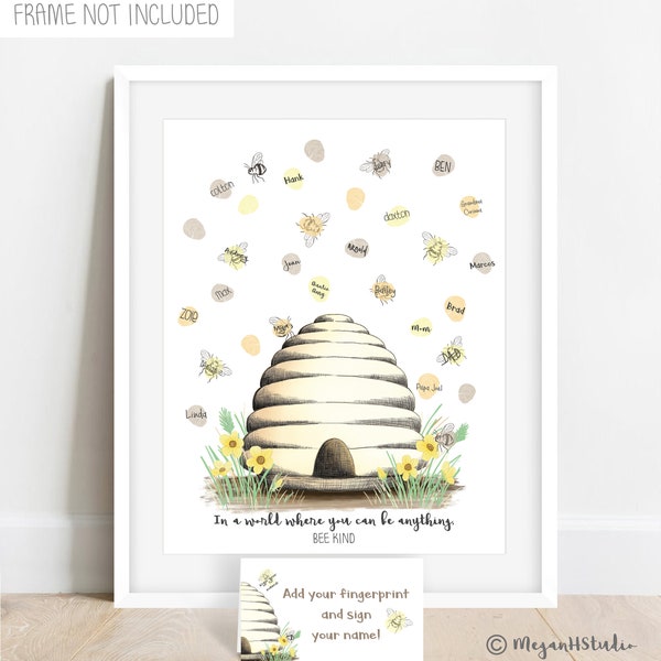 INSTANT DOWNLOAD BEE kind, boho baby shower ideas, beehive baby shower, bumble bee baby shower fingerprint guestbook alternative thumb print