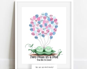 Personalized Two Peas in a Pod Twin Baby Shower Fingerprint Poster Guestbook Alternative, Sweet Peas Theme