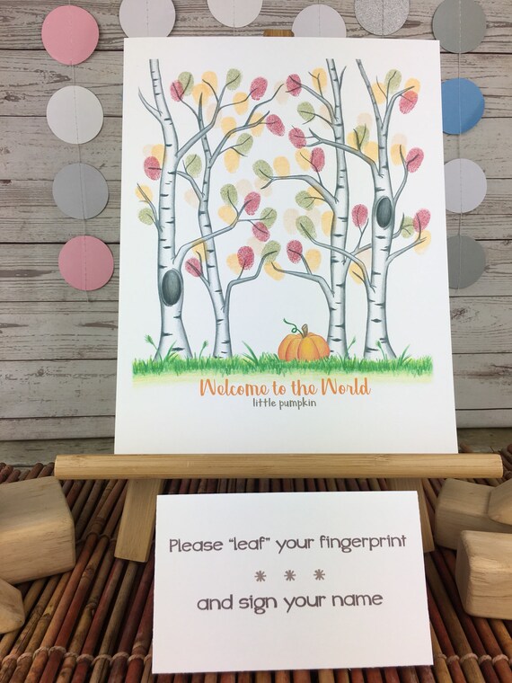 Instant Little Pumpkin Baby Shower Fingerprint Tree Image 0