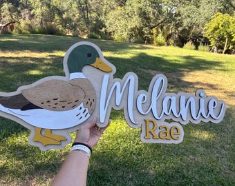 Layered Duck Theme 3D Wooden Nursery Name Sign, Mallard Duck Baby Name Sign, Personalized Baby Shower Gift