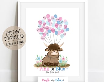 Highland Cow Fingerprint Guestbook, Gender Reveal Party, Farm Baby Shower (Instant Download)