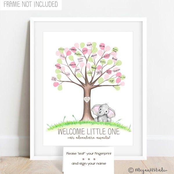 INSTANT DOWNLOAD Fingerprint tree, elephant baby shower, Thumbprint tree guest book, baby shower tree, elephant nursery decor, safari theme