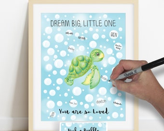 INSTANT DOWNLOAD Sea Turtle Baby Shower Ideas, Sea Creature Baby Shower Signature Poster, Sea Turtle Art Print, Ocean Animal Theme Party