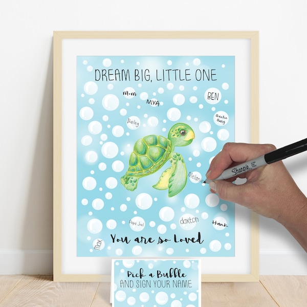 INSTANT DOWNLOAD Sea Turtle Baby Shower Ideas, Sea Creature Baby Shower Signature Poster, Sea Turtle Art Print, Ocean Animal Theme Party