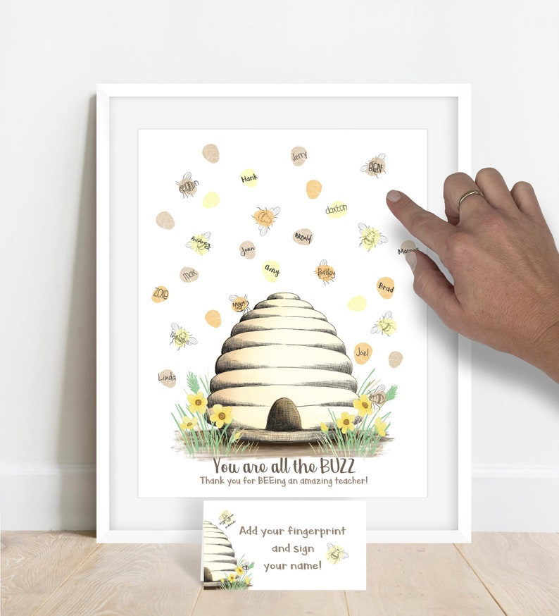 Teacher thank you gift ideas, teacher appreciation gift, thank you teacher gift, teacher gift ideas, honey bee classroom decor, fingerprint image 5