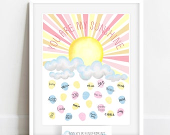 INSTANT DOWNLOAD Girl's Baby Shower Thumbrprint Poster, You Are My Sunshine Art Print, Fingerprint Tree, Girl's Birthday Party, Girl's Room