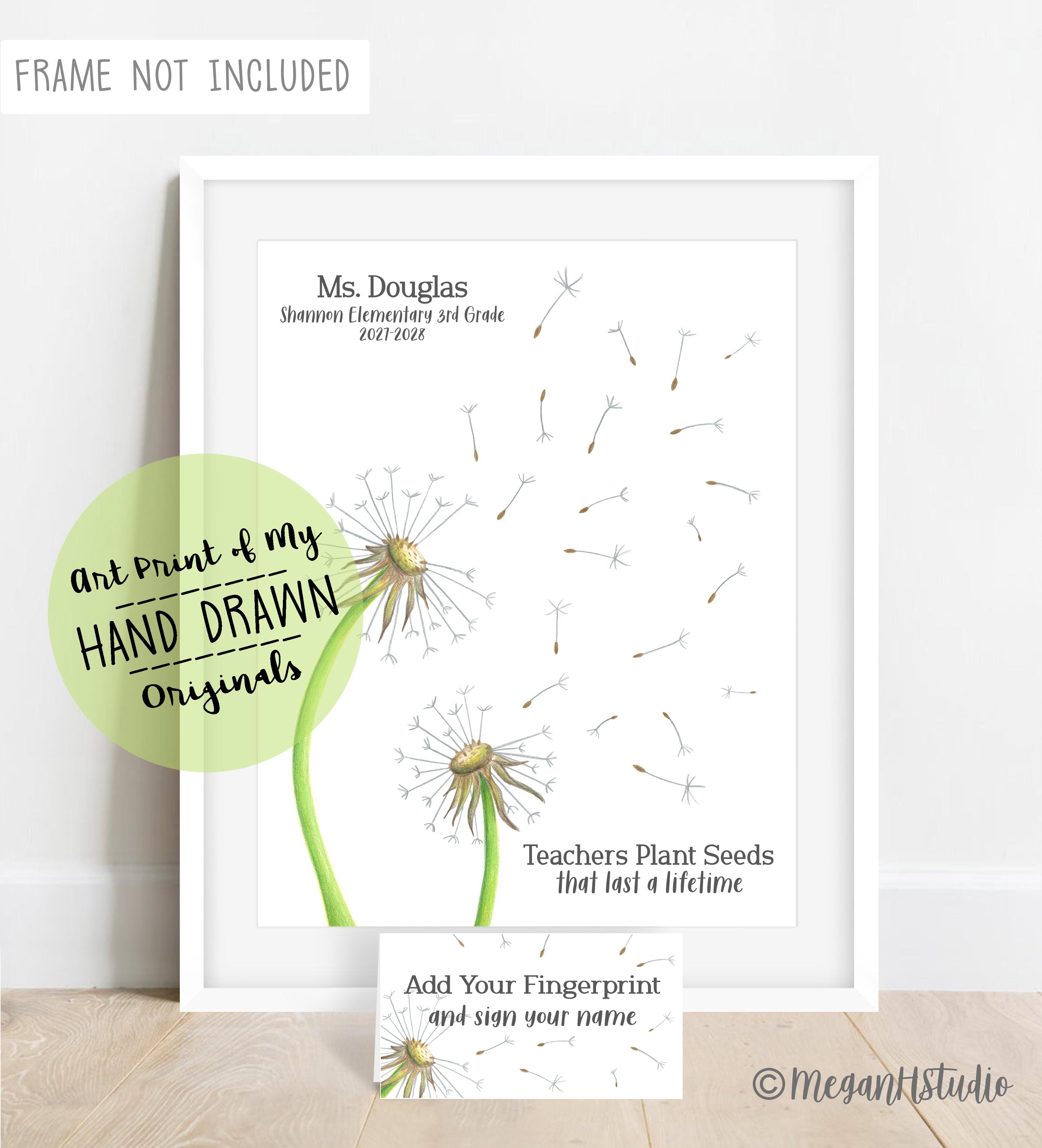 Teacher Thank You Gift Dandelion Thumbprint Poster, Teacher Fingerprint ...