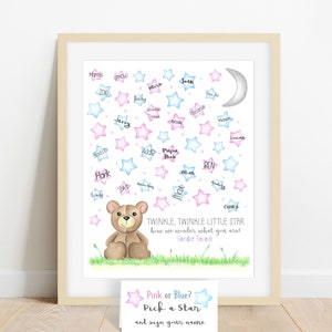 INSTANT DOWNLOAD teddy bear gender reveal, star guestbook alternative, twinkle twinkle little star, how we wonder what you are, gender guess image 4