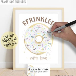 Donut Baby Sprinkle Instant Download Alternatywa dla księgi gości odcisków palców posypana miłością Dekoracja na przyjęcie prysznicowe