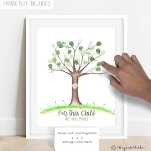 INSTANT DOWNLOAD Baby Shower Fingerprint Tree For This Child We Have Prayed, Neutral Baby Shower Thumbprint Tree, Samuel 1:27 Baby Shower
