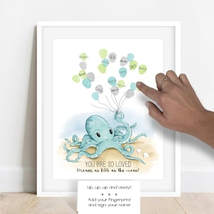 SOFORTIGER DOWNLOAD Oktopus Fingerabdruck Poster, Meerestier Geburtstagsfeier, Wassertier Babyparty, Meerestier Oktopus Babyparty Fingerabdruck