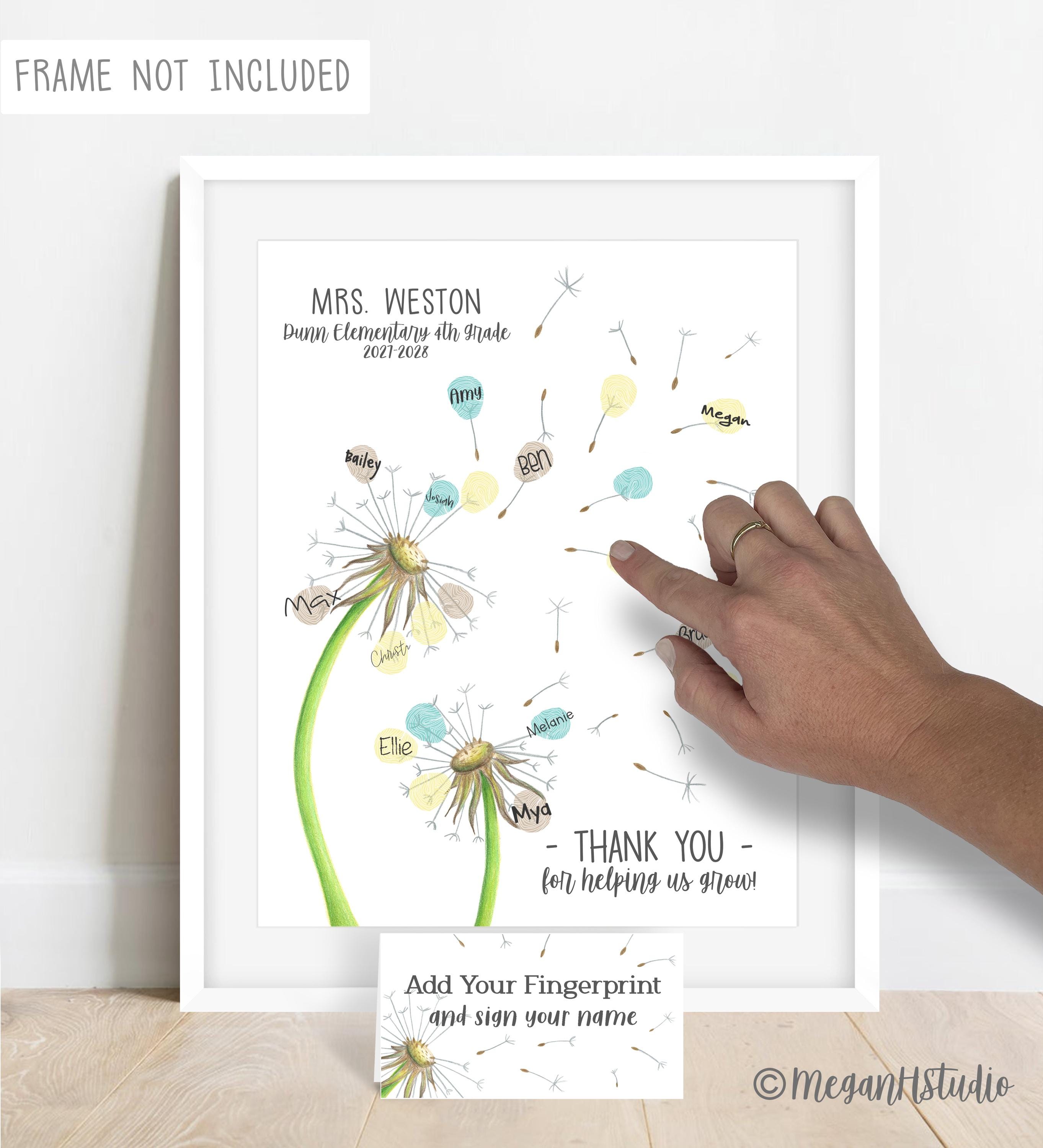 Teacher Retirement Thank You Gift Dandelion Thumbprint Poster, School ...