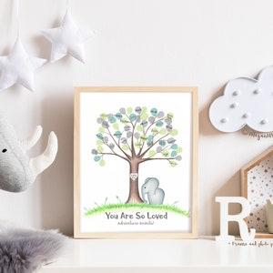 INSTANT DOWNLOAD elephant baby shower, Thumbprint tree guest book, baby shower tree, elephant nursery decor, zoo animal baby shower image 6