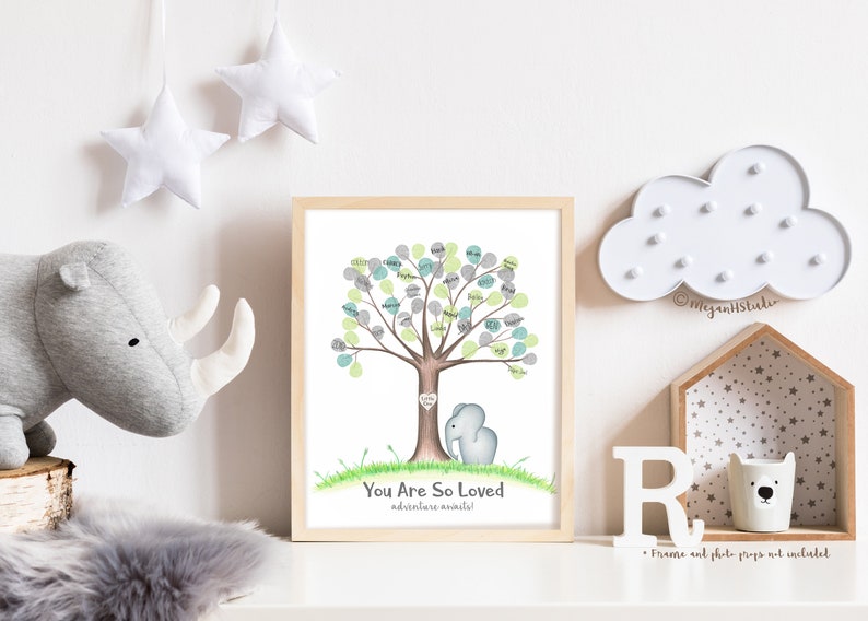 INSTANT DOWNLOAD elephant baby shower, Thumbprint tree guest book, baby shower tree, elephant nursery decor, zoo animal baby shower image 6