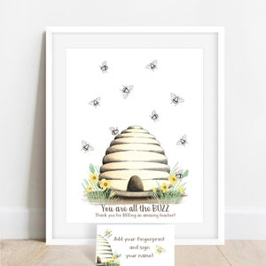 Teacher thank you gift ideas, teacher appreciation gift, thank you teacher gift, teacher gift ideas, honey bee classroom decor, fingerprint image 3