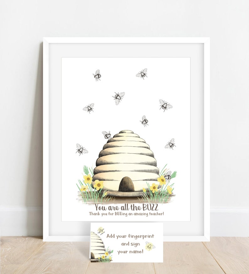 Teacher thank you gift ideas, teacher appreciation gift, thank you teacher gift, teacher gift ideas, honey bee classroom decor, fingerprint image 3