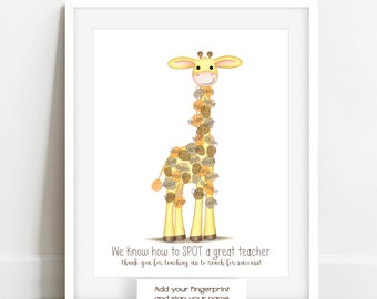 Teacher Thank You Gift Ideas, Staff Appreciation, Teacher Appreciation Gift Ideas, Fingerprint Giraffe, Teacher Thank You, Gift from Student