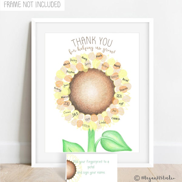 Thumbprint sunflower gift for teacher, gift from class, class gift, fingerprint teacher gift, teacher appreciation gift ideas DIY