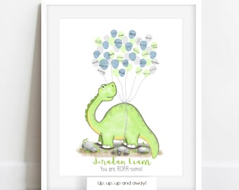 Dinosaur Fingerprint Guestbook Alternative, Dinosaur Birthday Party Decorations, Brachiosaurus Birthday Party Ideas, Roarsome, Dino Party