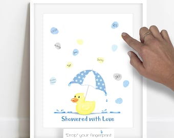 INSTANT DOWNLOAD showered with love, rubber ducky baby boy shower, baby sprinkle ideas, fingerprint guestbook alternative, baby shower ideas