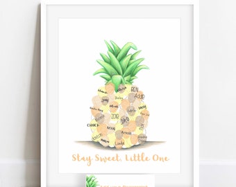 PRINTABLE thumbprint pineapple guestbook alternative, pinepple baby shower, hawaiian theme party activity, tropical party ideas, pineapple