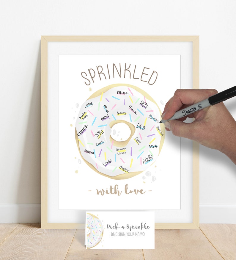 INSTANT DOWNLOAD Baby Sprinkle, Donut Baby Shower, Sprinkled with Love Donut Signature Guestbook Alternative Sprinkle Party Decorations Idea image 1