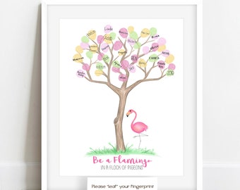 Personalized Pink Flamingo Fingerprint Tree, Zoo Themed Birthday Decor, Flamingo Baby Shower, Tropical Theme Graduation Retirement Party