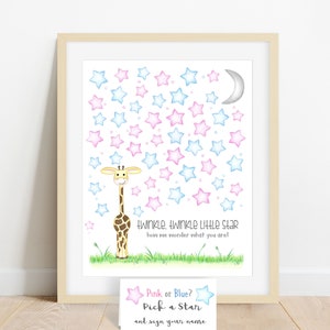 INSTANT DOWNLOAD Giraffe gender guess signature poster, guess the gender ideas, gender reveal party safari, twinkle little star baby reveal image 2